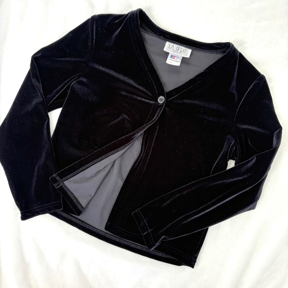 La Belle Vintage 90s Velvet Cardigan Women M Black Whimsigoth Romantic Goth USA